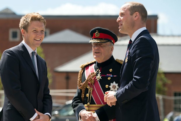 Prince William, Duke of Cambridge (R) is greeted by General Timothy Granville-Chapman (2R), Hugh Grosvenor, the Duke of Westminster (2L) and John Peace (L) during the official handover to the nation of the newly built Defence and National Rehabilitation Centre (DNRC) at the Stanford Hall Estate on June 21, 2018 in Leeds, England. The centre will provide world-class rehabilitation facilities for members of the Armed Forces who have suffered major trauma or injury during 