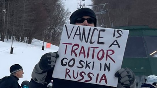 A protester at a Vermont ski resort at the weekend.