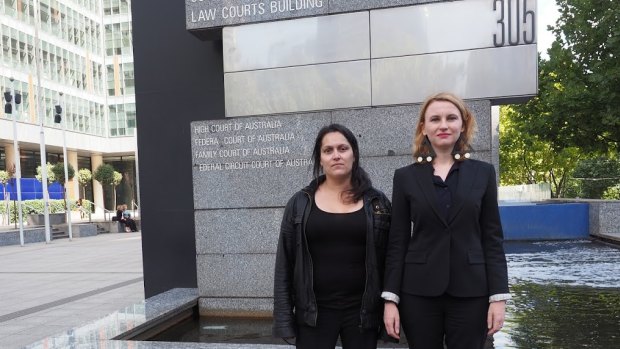 Amanda Storey (right), director of legal practice at the Consumer Action Law Centre, with Irene Savidis outside the banking royal commission, where Ms Savidis gave evidence in March 2018.
