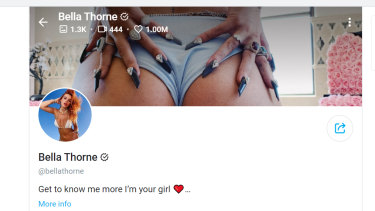 Bella Thorne's profile page on OnlyFans.  The American singer and actor is one of the main celebrities of the site.