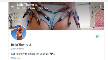 Page de profil de Bella Thorne sur OnlyFans.  Le chanteur et acteur américain est l'une des célébrités grand public sur le site.