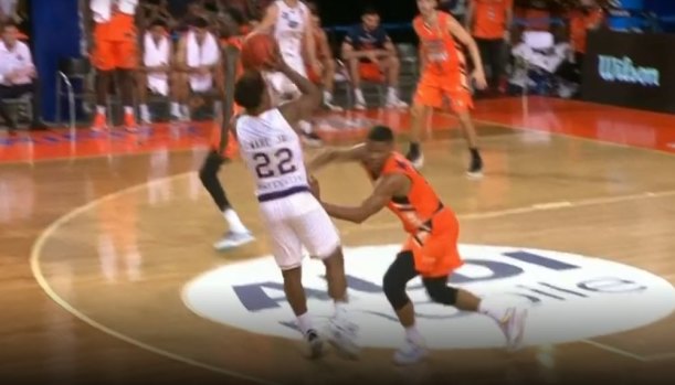 The on-court decision ruled the foul occurred before the shot was taken.