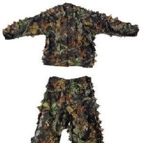 An example of a camouflage Ghillie suit the man used.