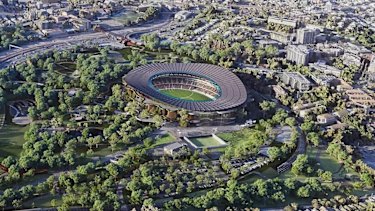 A conceptual render of the Victoria Park stadium released by the government in March.