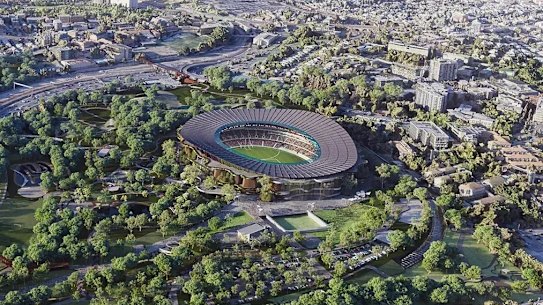 An artist’s impression of the main stadium for the 2032 Olympic and Paralympic Games, to be built at Victoria Park in Brisbane’s inner-north.