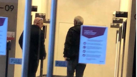 Former V/Line boss James Pinder (left) and Transclean boss George Haritos (right) during a secret meeting at V/Line's offices.