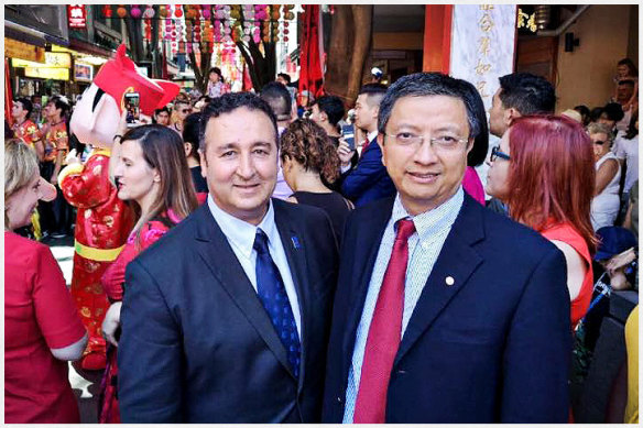 Labor MLC Shaoquett Moselmane with former staffer John Zhang, right.