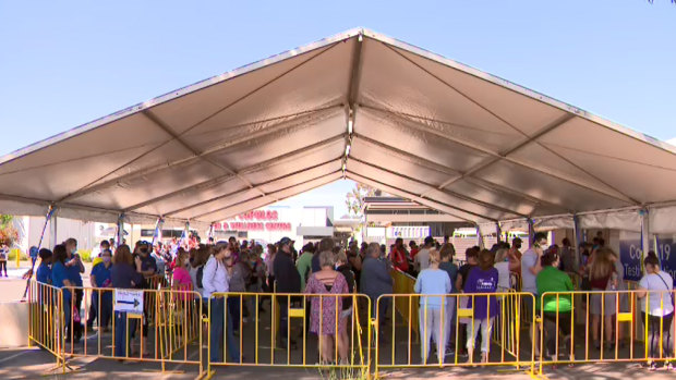 People faced long waits at COVID-19 testing sites in Shepparton.