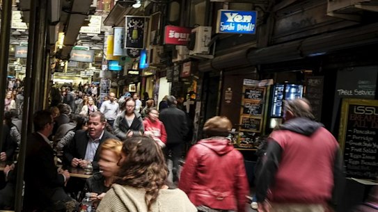 Melbourne laneway Centre Place. The city has now passed Sydney for population, but needs to avoid making the same mistakes.