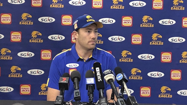 Hot property Jeremy McGovern at Tuesday's press conference discussing his new contract with West Coast.