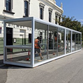 A SpaceCube being installed at Port Melbourne's Railway Hotel.