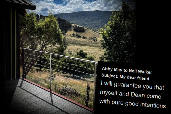 The view from Winter Park, Crackenback, and a mocked-up excerpt from one of Abby May’s emails to Neil Walker.