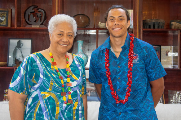 Jarome Luai with Samoan Prime Minister Fiamē Naomi Mataʻafa