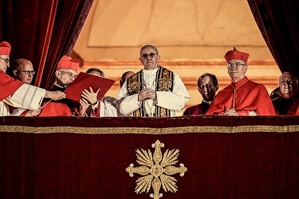The newly elected Pope Francis on the central balcony of St Peter’s Basilica on March 13, 2013.
