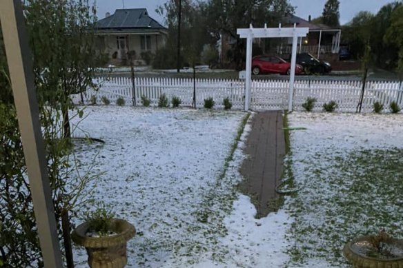 Hail blanketed Harden in regional NSW.