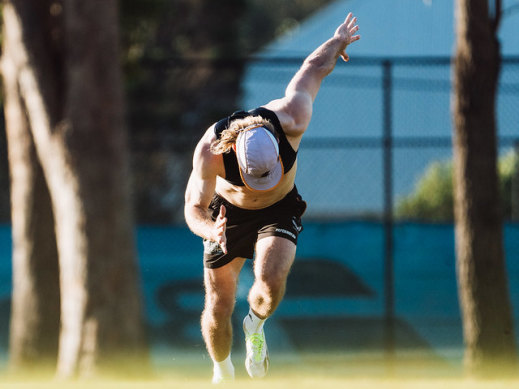 Ryan Papenhuyzen stretches out while in the Storm’s camp on the Central Coast.