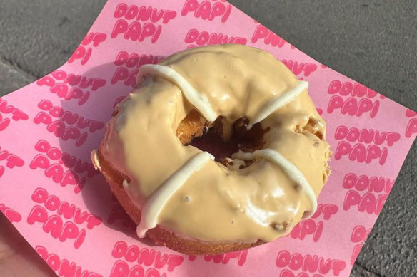 Hot cross doughnut at Donut Papi in Marrickville.