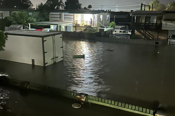 Flash flooding inundated properties at Irula Street in Bray Park.