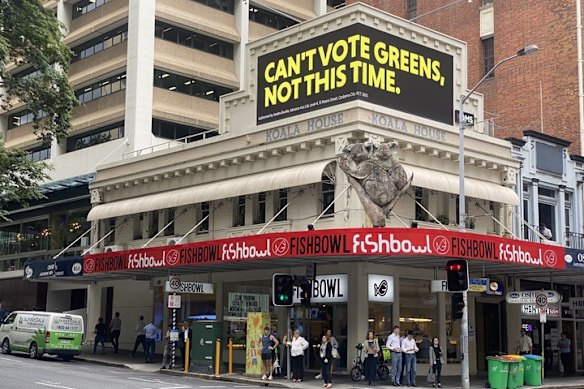 An Advance advertisement targeting Greens in Brisbane CBD.