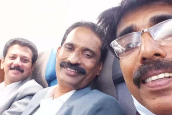 Polachan Vareed, Shibu Lonakunji and Shaju Kunjuvareed on their flight to Perth.
