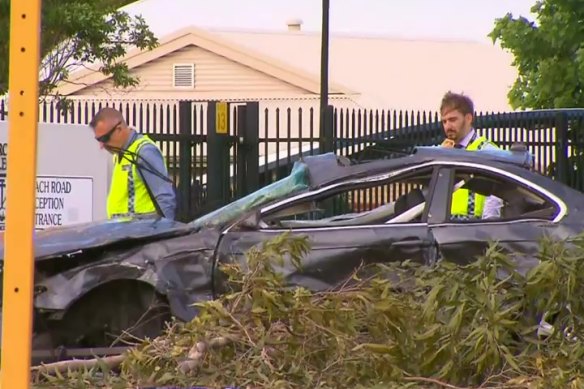 The scene of the crash at the intersection of Mirrabooka Avenue in Balga on Wednesday.