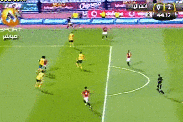 Egypt were awarded a “soft” penalty for this Lucas Neill challenge inside the box.