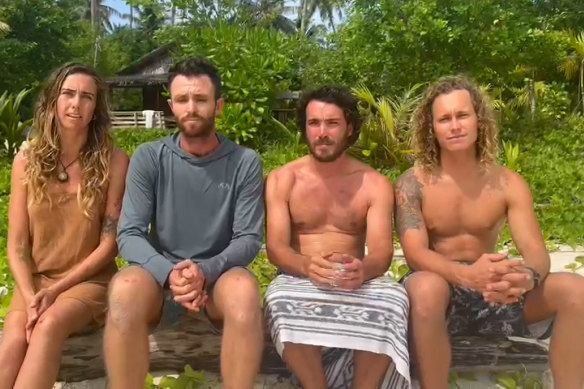 Steph Weisse, Elliot Foote, Will Teagle and Jordan Short in the video they recorded from the island.
