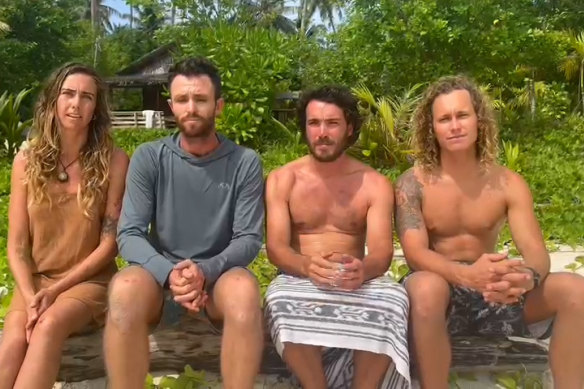 Steph Weisse, Elliot Foote, Will Teagle and Jordan Short in the video they recorded from the island.