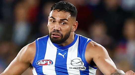Tarryn Thomas pictured during an AFL match at Marvel Stadium in June.