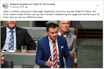 The Facebook page run by Liberal MP Andrew Laming has now been shut down.