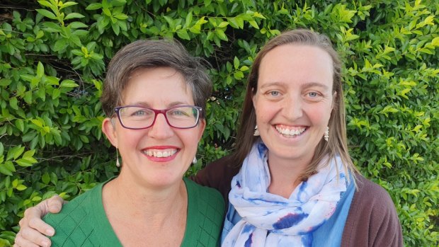 Kath Angus (right) is running for lord mayor for the Greens, with Sally Dillon (left) as a candidate for Coorparoo ward.