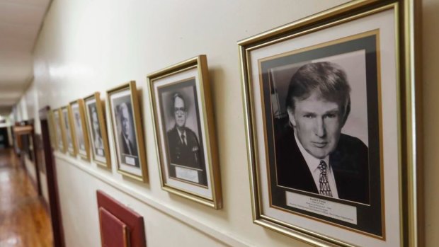 A portrait of President Trump hangs on the wall at the New York Military Academy.