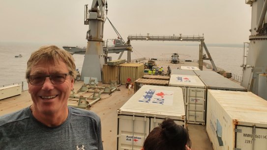 Dr Andrew Tayloar aboard the HMAS Choules. 