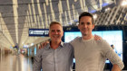 AFR journalist Mike Smith with ABC journalist Bill Birtles as they prepared to leave China on Monday night.