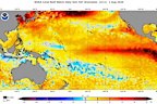 Sea surface temperatures in the Pacific Ocean are far higher than the average.