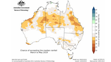 A drier than average season is likely for large parts of northern Australia, while the rest of the country shows no strong tendency towards a wetter or drier than average autumn.