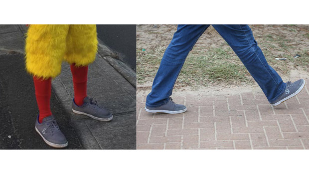 The shoes appear the same, but the Tony Abbott volunteer denies he is Chicken Man.