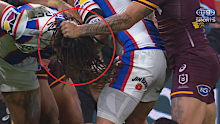 Reece Walsh pulling Dom Young’s hair.