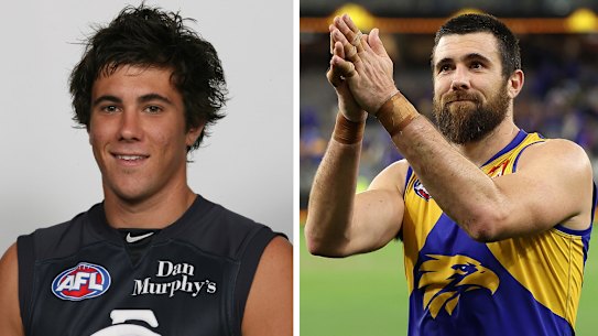 Josh Kennedy in 2005 and Josh Kennedy as a modern-day West Coast Eagle.