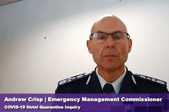 Victorian Emergency Management Commissioner Andrew Crisp at the inquiry into the state's hotel quarantine system.