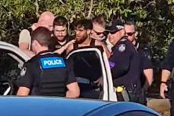 Ryan Sampson (centre, in a black singlet) has been charged with murder over Callahan’s death.