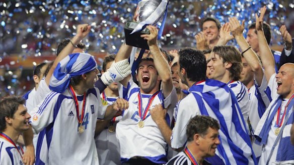 Greece celebrates winning Euro 2004.