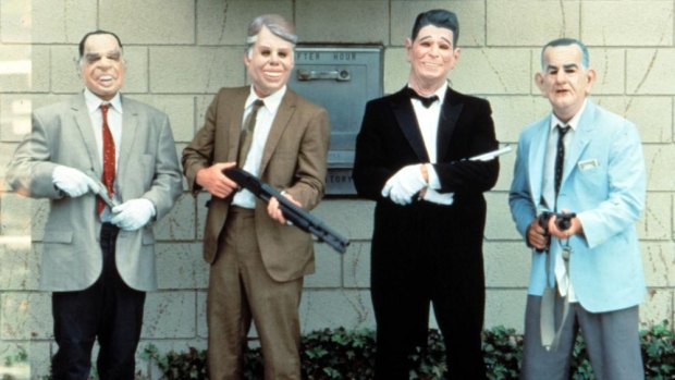 The film’s bank-robbing, rubber mask-wearing gang, the Ex-Presidents. 