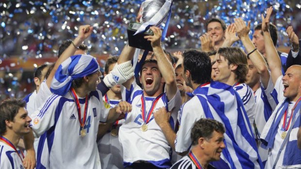 Greece celebrates winning Euro 2004.