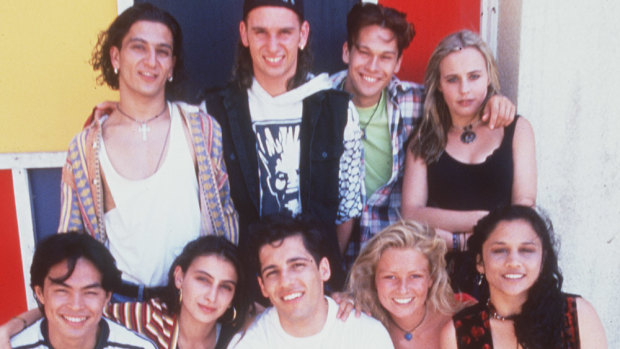 The original Heartbreak High was a staple on Australian TV in the 1990s, and helped launched the careers of the cast including Alex Dimitriades (bottom middle).