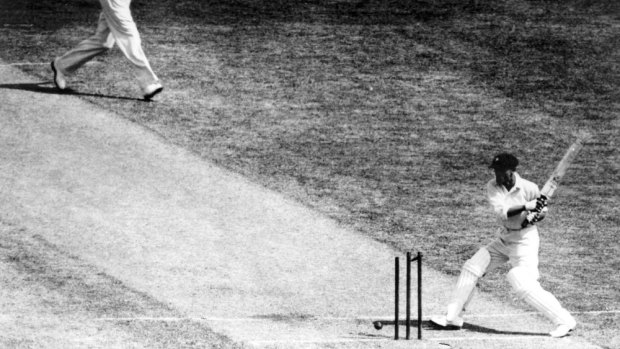 Don Bradman is out for a duck during the 2nd Test against England in the controversial Bodyline tour