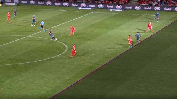 Small margins: Kosta Barbarouses' finish was ruled out after the VAR's HawkEye technology found him to be slightly offside.