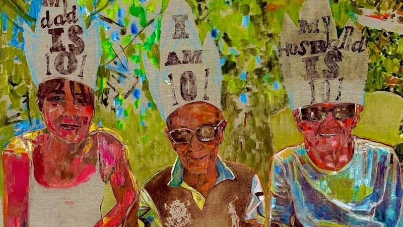 Artist’s uniquely Queensland ode to her 101-year-old dad wins top portrait prize