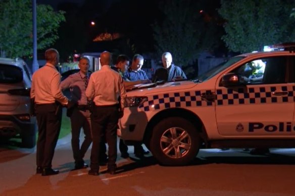 Police at the Sandhurst property on Sunday morning. 