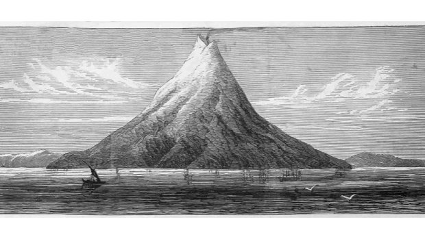 The volcanic island of Krakatau before its 1883 eruption.